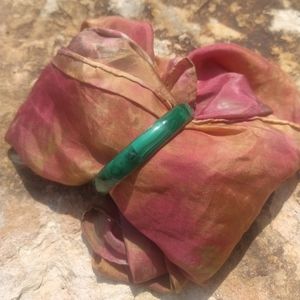 SOLD Malachite Inlay and Brass Bangle | Vintage Stone Bracelet